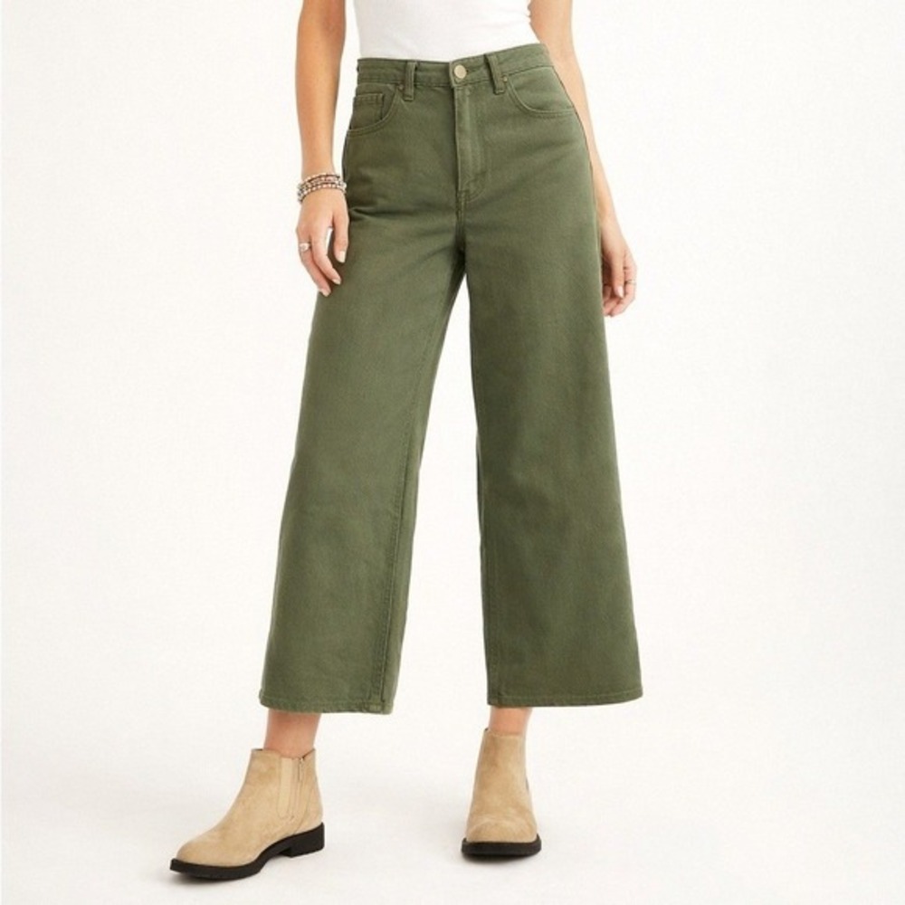 Indigo Six‎ Cropped Slim Wide Jean Women 10 Evergreen Olive Green NWT